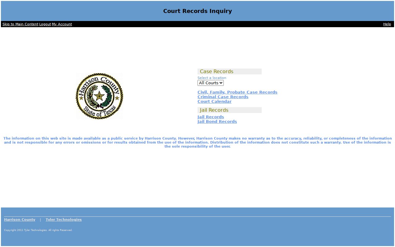 Harrison County court docket Odyssey portal landing page