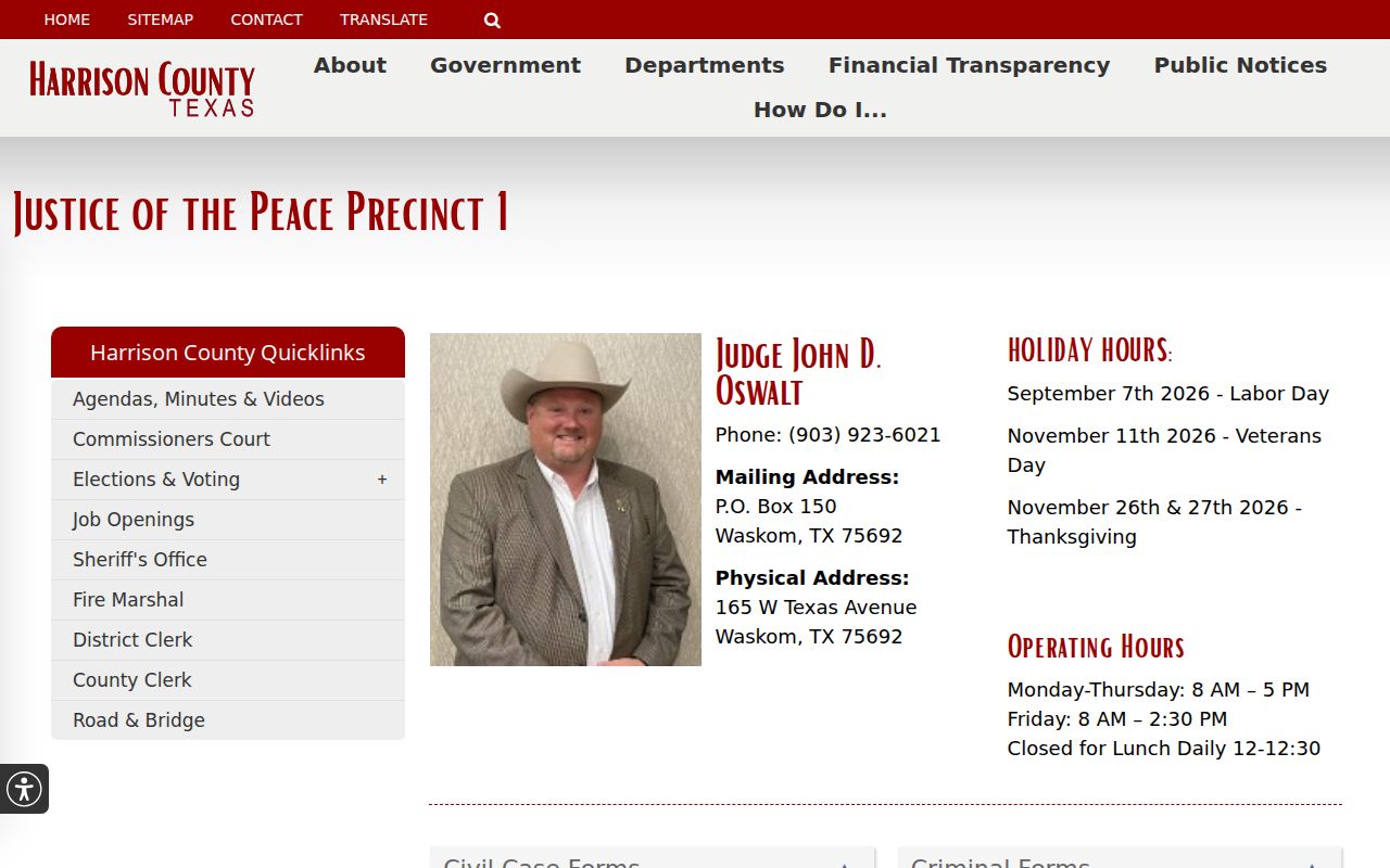 Harrison County criminal docket forms access