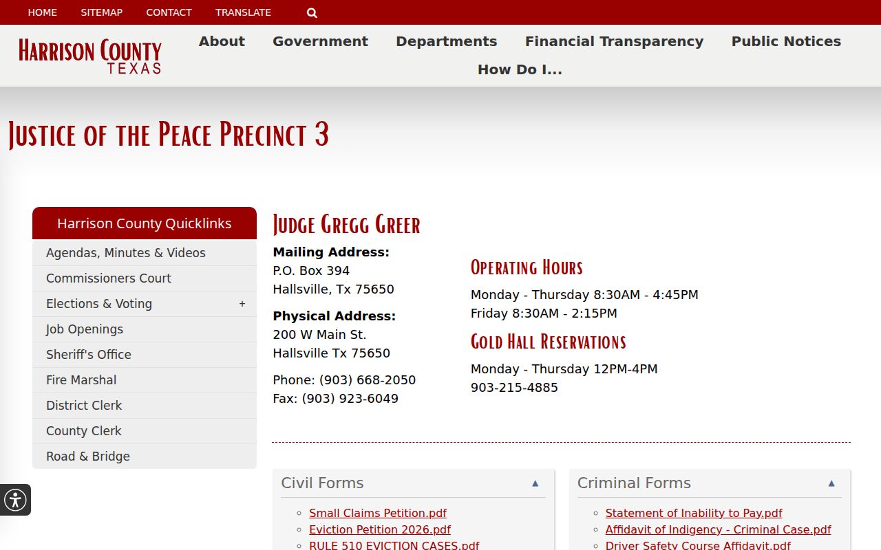 Harrison County civil court docket Hallsville precinct