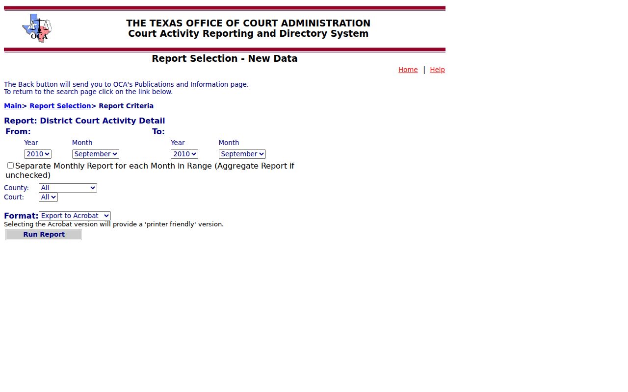 Harrison County court schedule district activity date range