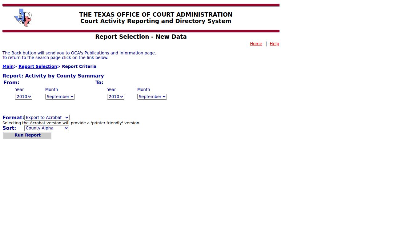Harrison County court calendar county report controls