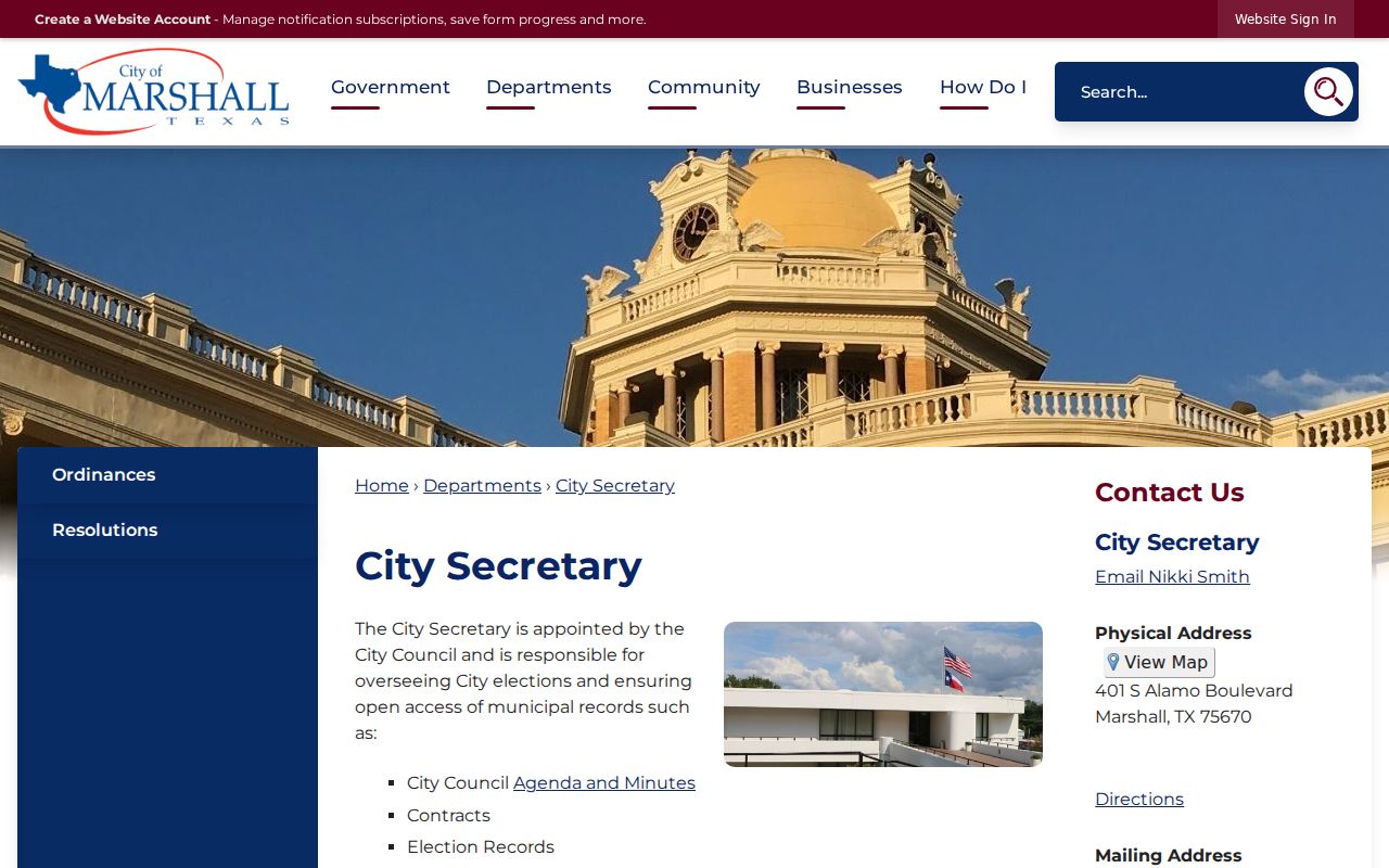 Marshall court records and City Secretary routing